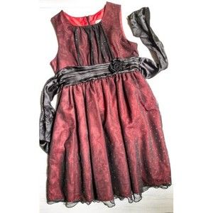 Girls Sz 12 Red dress with black sparkle tulle overlay